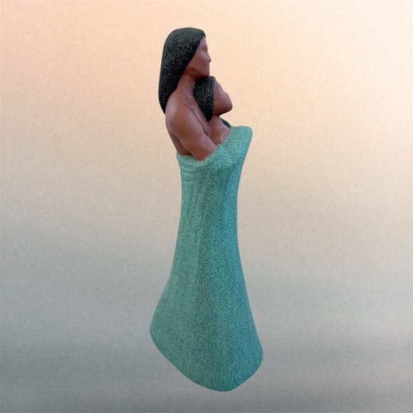 Native American-Style Embracing Couple Ceramic Sculpture - Picture 2 of 6